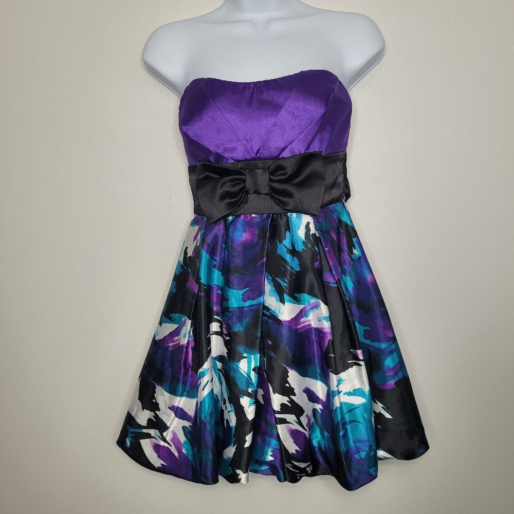 Speechless 2010s purple teal satin bubble skirt party mini dress size 3